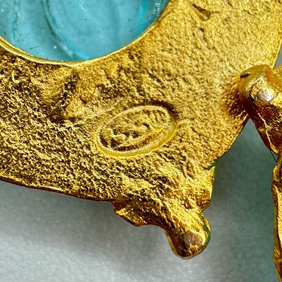 Susan Shaw Venetian Glass Bee Earrings In Aqua 24K Gold Plated Etruscan Style - Picture 7 of 13